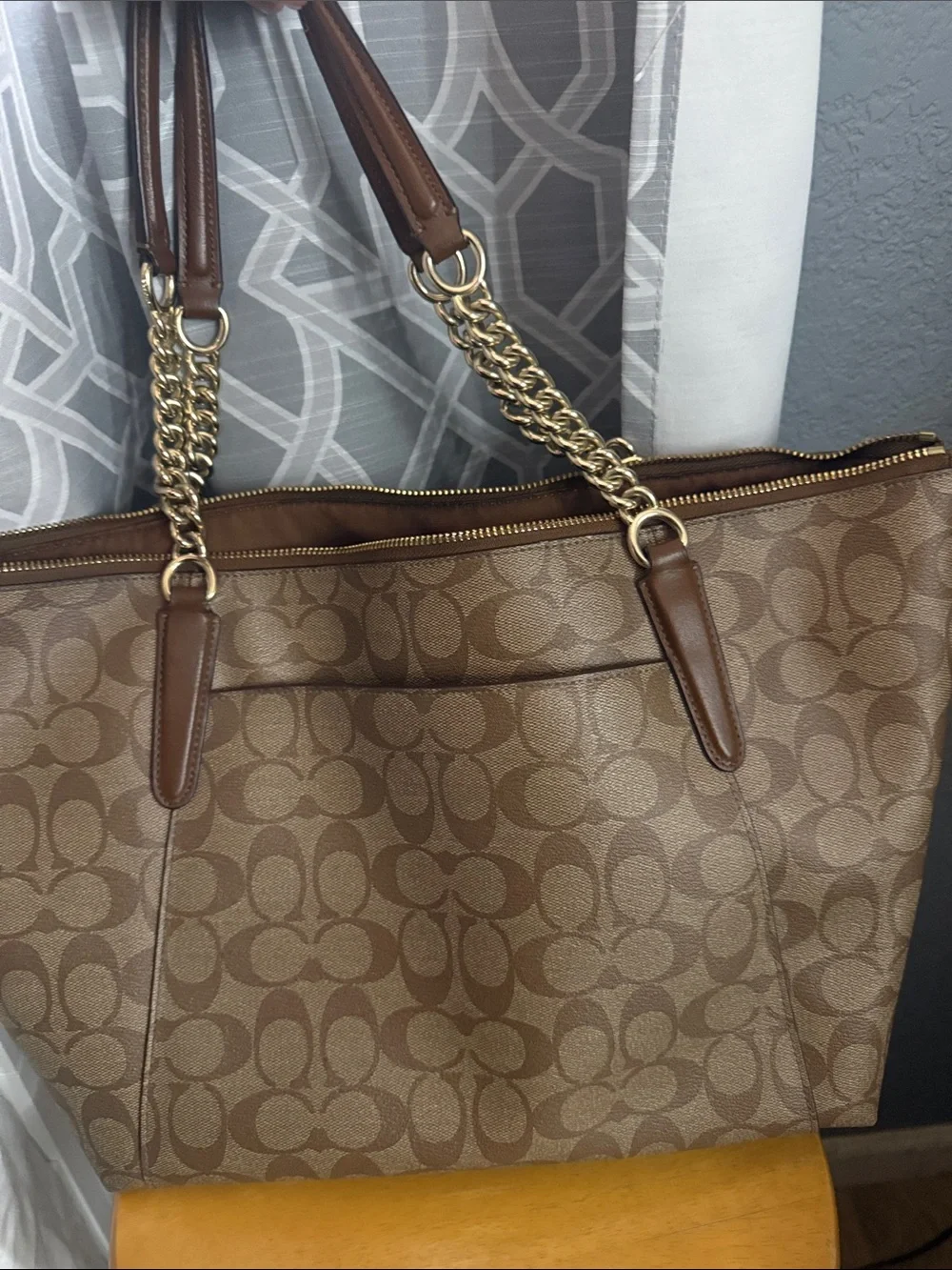 Coach Brown Signature Chain-Handle Shoulder Tote